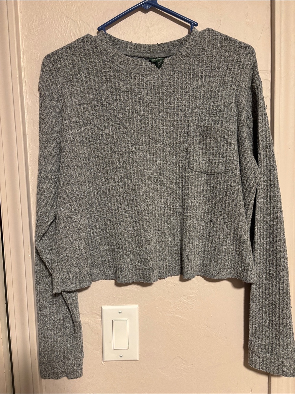 wild fable Gray Cropped Waffle-Knit Long Sleeve Top